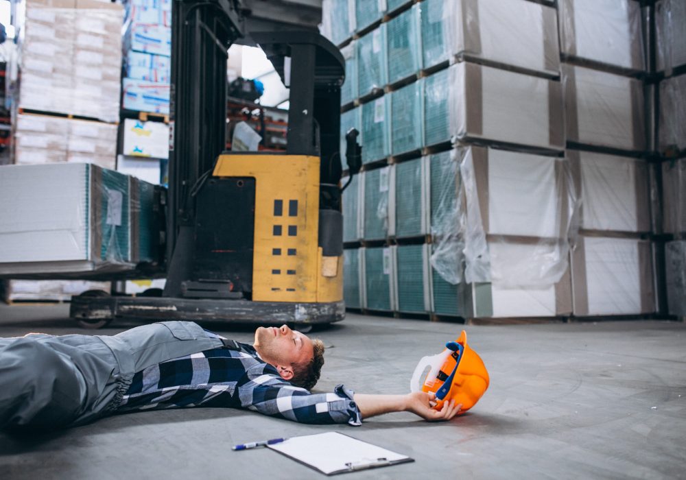 An accident at a warehouse, man on floor